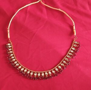 Indian Pakistani Bollywood Formal Gold, Silver and Red Gemstone Necklace